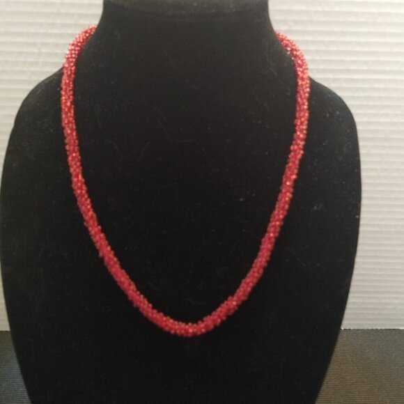 Vintage Pyrope Burgundy Red Garnet Natural Gemstone Bead Necklace Gold Tone 19" - Picture 3 of 7